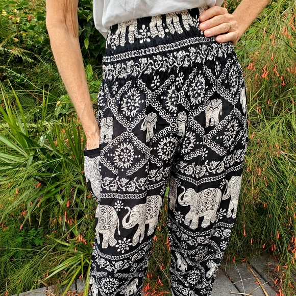 NWOT Elephant Print Pants by BOHO VIB - Picture 1 of 9